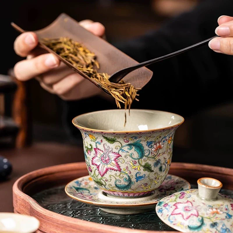 Candid pouring of hot tea into a ceramic cup